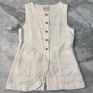 Posse White Sleeveless Blouse with Brown Buttons